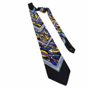 Vtg 90s Rush Limbaugh No Boundaries Silk Tie Abstract Purple Yellow Geometric